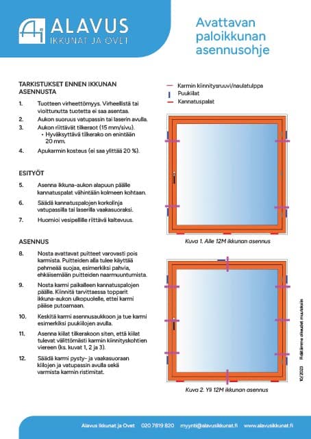 Avattavan paloikkunan asennusohje