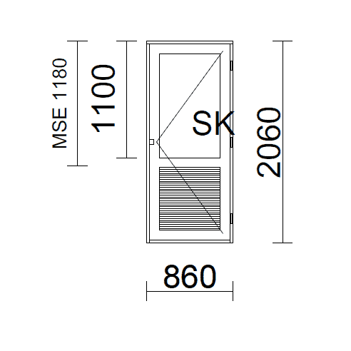 Parvekeovi 860 x 2060 mm IOU/A(H), 210 mm, valk/valk