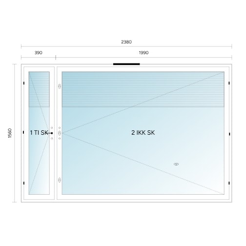 Avattava ikkuna 2380 x 1560 mm MSEA Valk/Raj.Ruskea 130 mm